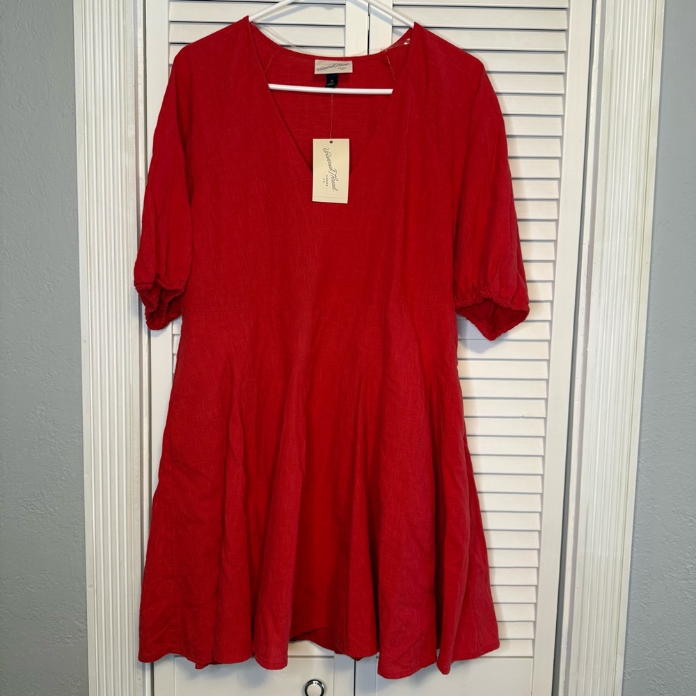 NWT Universal Thread Puff Short Sleeve Mini A-Line Dress Size Medium Red Pockets